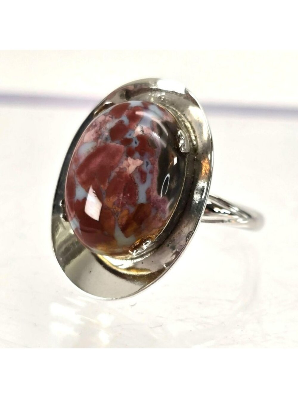 Sterling Silver Jasper Ring Cabachon Stone Western Hat Style Size 6.75 JJJ3779